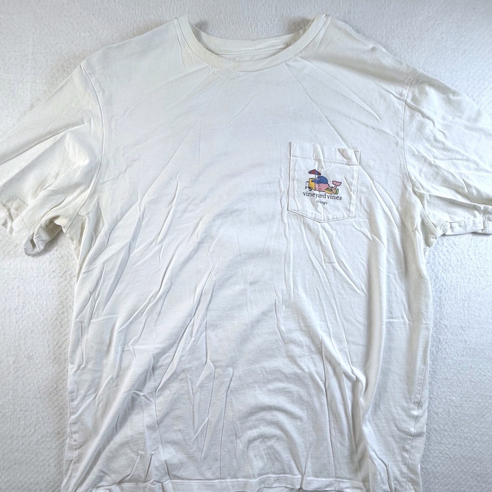 Vineyard Vines T-Shirt Mens XL Chicago Hot Dog Graphic Pocket Tee White Cotton - Picture 3 of 8